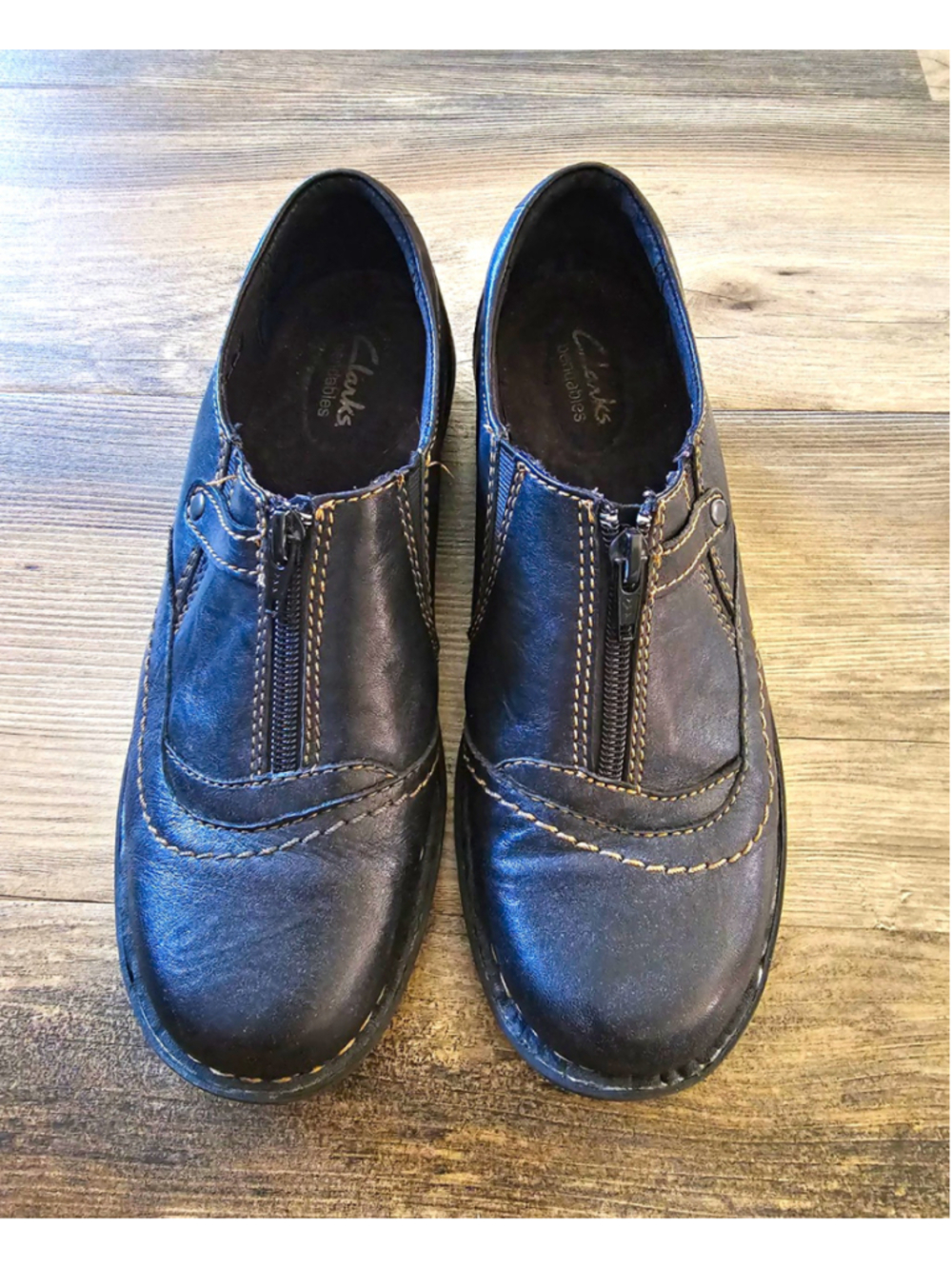 Clarks Bendables Women's Black Leather Comfort Slip-On Side Zip Shoes 8M